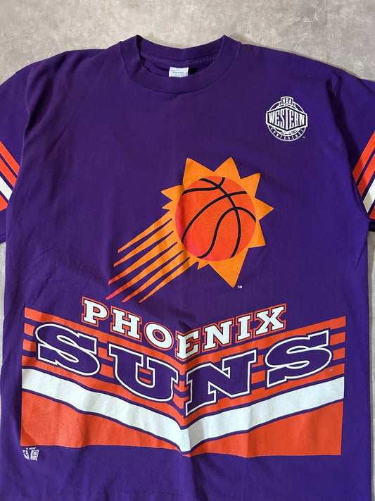90s Vintage Phoenix Suns Wrap Around AOP Salem Purple T Shirt - XL - XL | Martin City Vintage