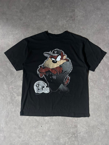 90's Vintage Oakland Raiders Looney Tunes Big Print Black T-Shirt - XL - XL | Martin City Vintage