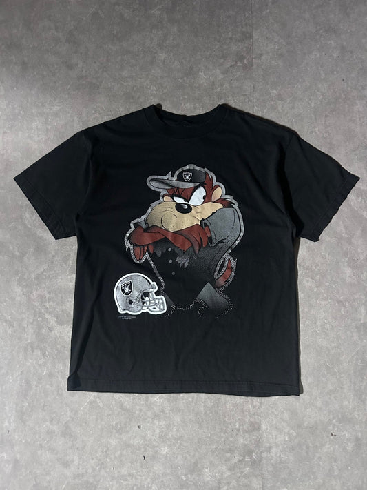90's Vintage Oakland Raiders Looney Tunes Big Print Black T-Shirt - XL - XL | Martin City Vintage