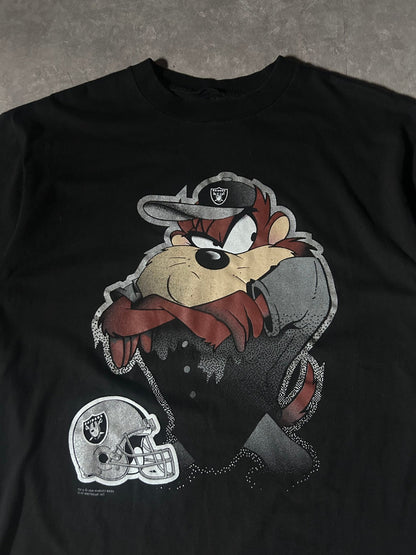 90's Vintage Oakland Raiders Looney Tunes Big Print Black T-Shirt - XL - XL | Martin City Vintage