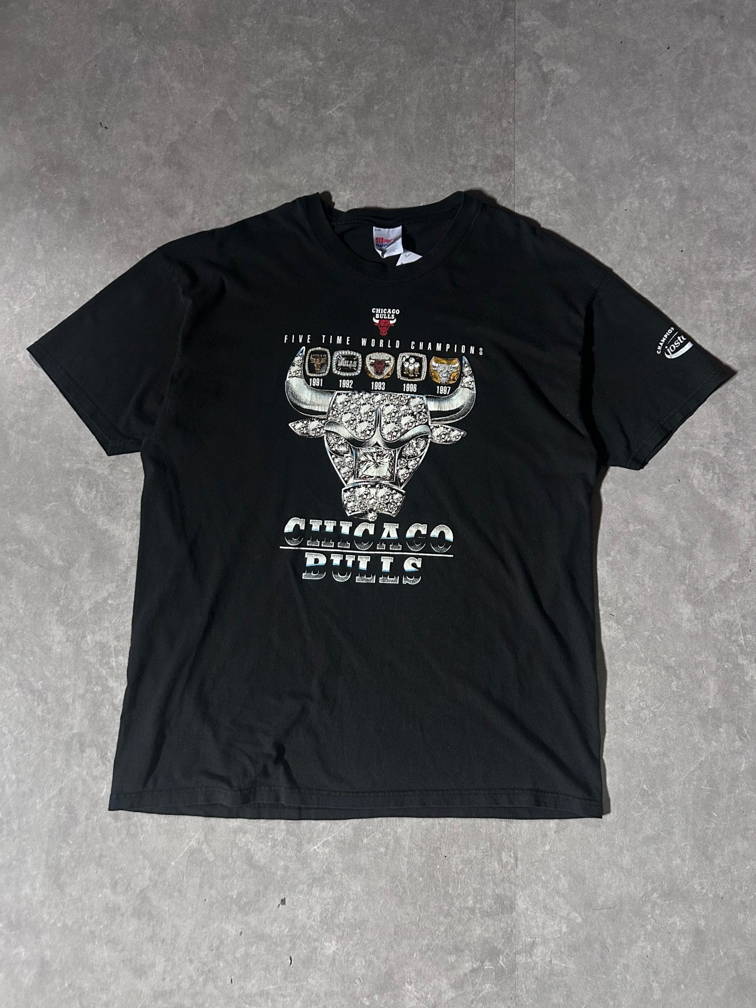 90's Vintage Chicago Bulls Diamond Print Black T-Shirt - XL - XL | Martin City Vintage