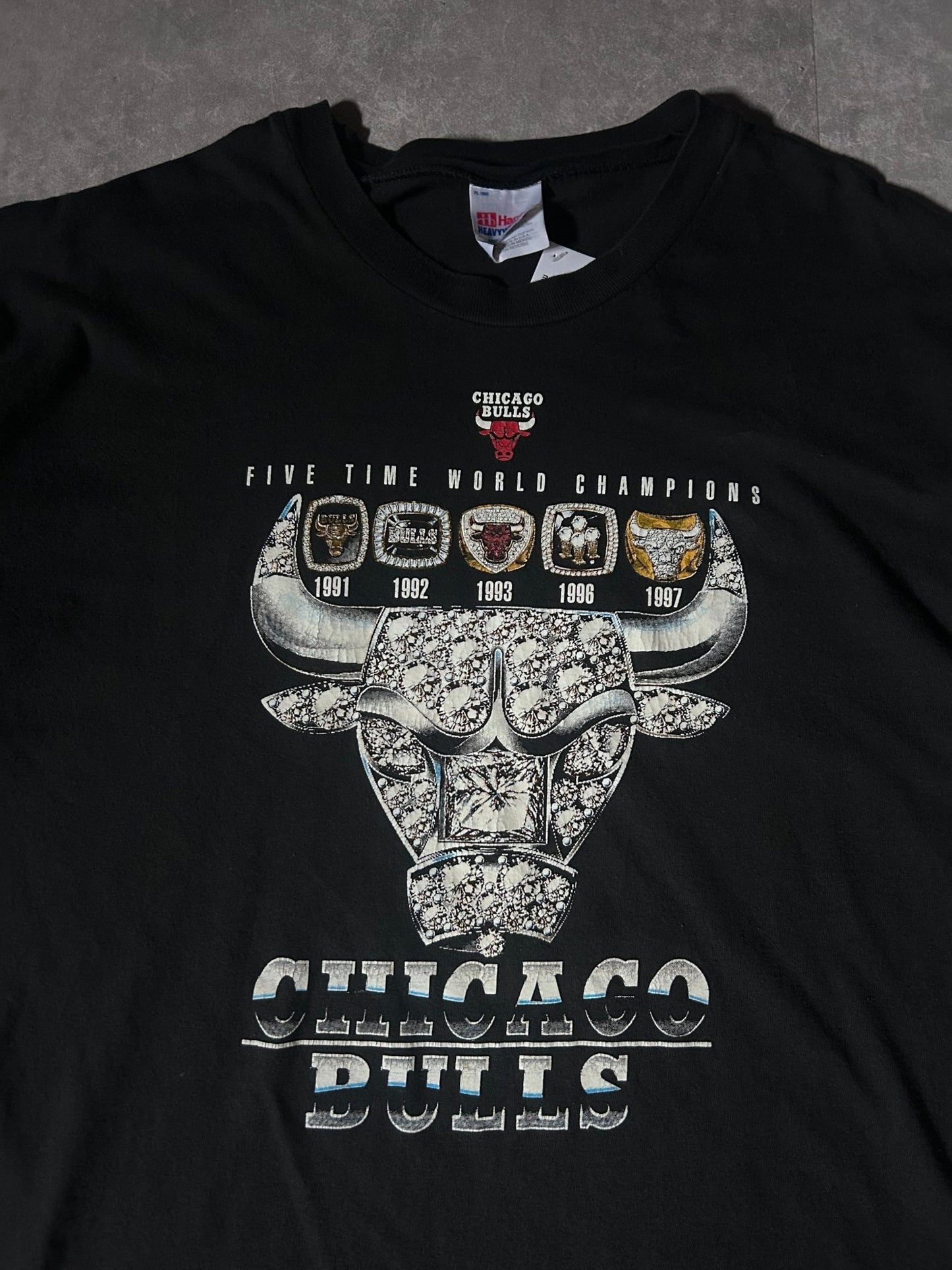 90's Vintage Chicago Bulls Diamond Print Black T-Shirt - XL - XL | Martin City Vintage