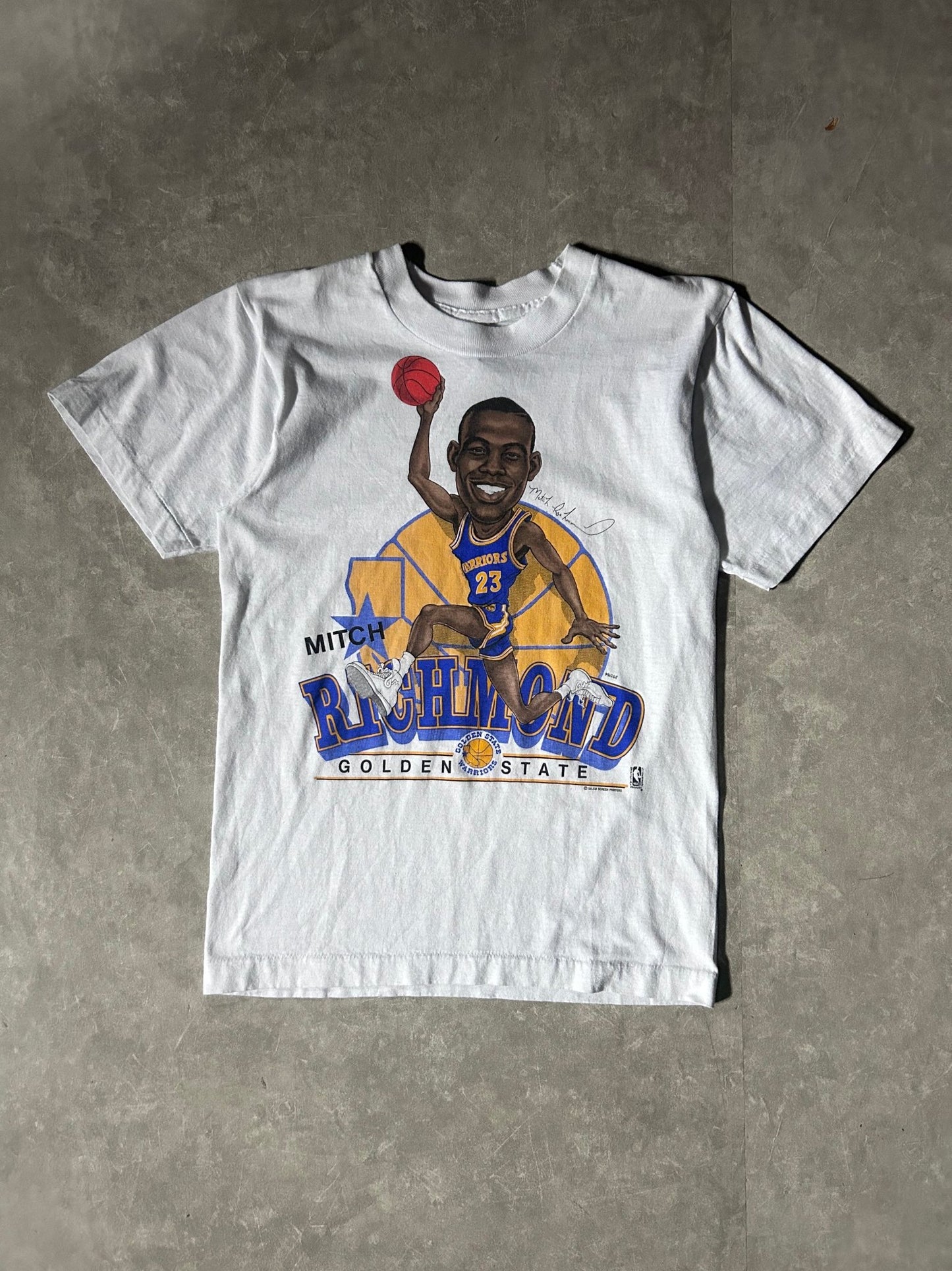 90's Vintage Golden State Warriors Mitch Richmond Caricature White T-Shirt - S - S | Martin City Vintage