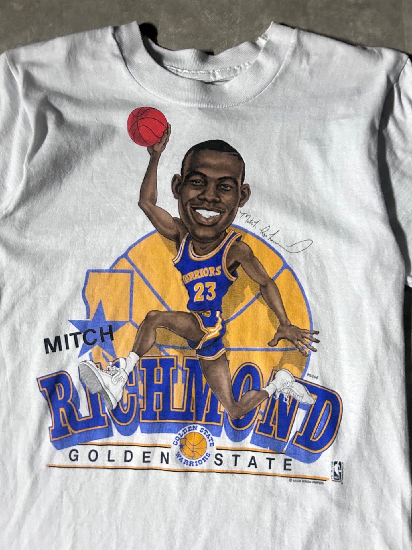 90's Vintage Golden State Warriors Mitch Richmond Caricature White T-Shirt - S - S | Martin City Vintage