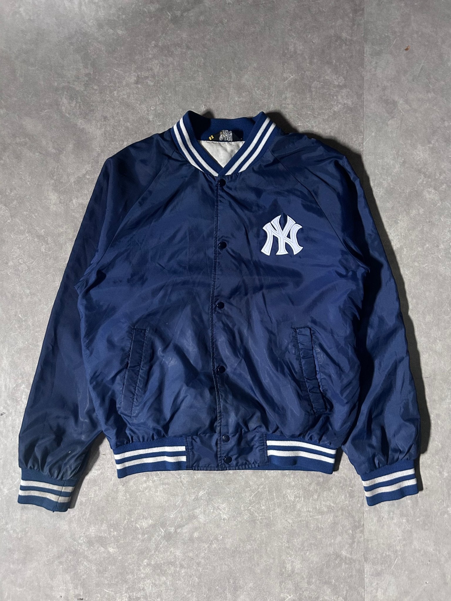 80's Vintage New York Yankees Navy Embroidered Bomber Jacket - L - L | Martin City Vintage