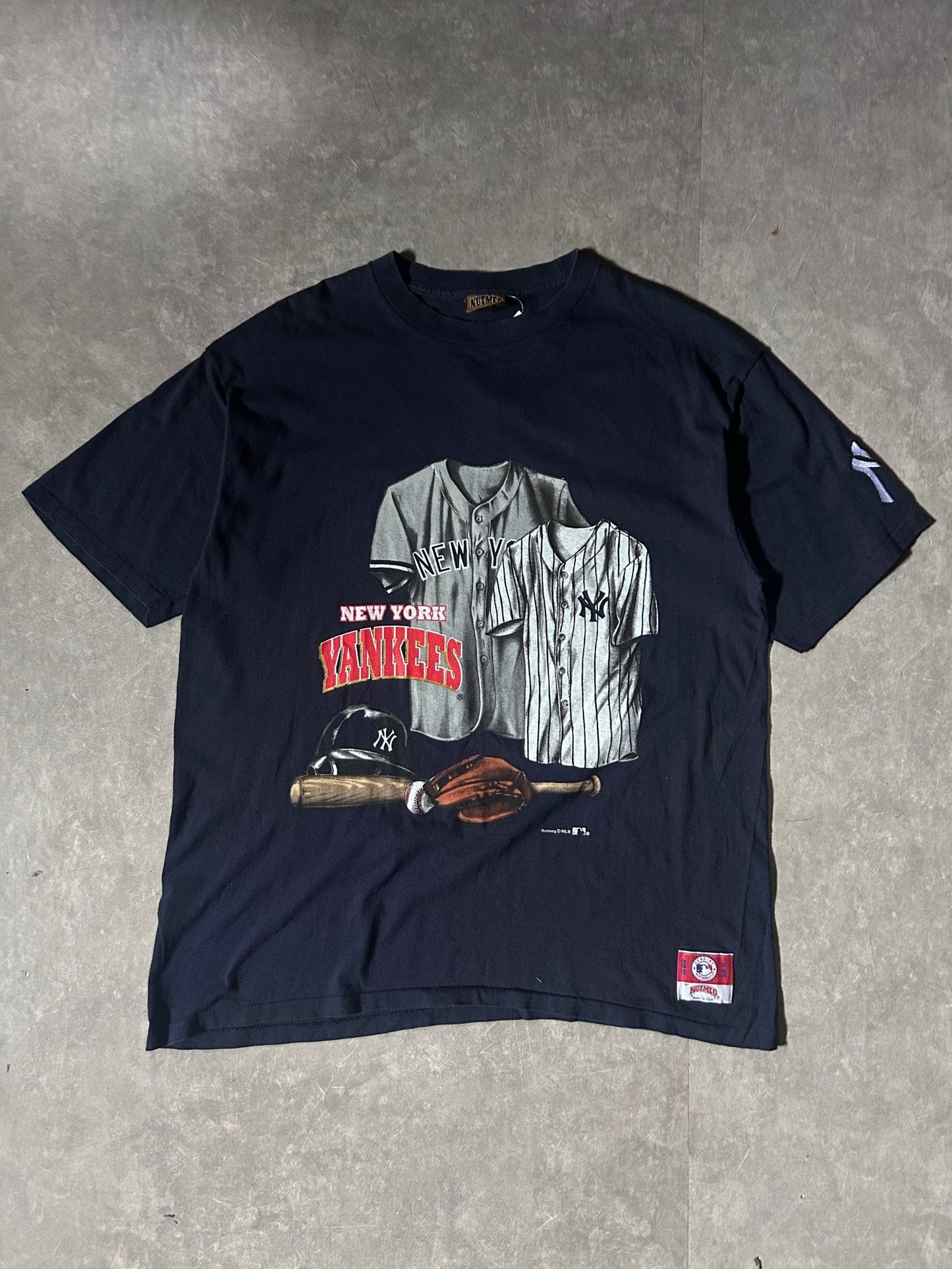 90's Vintage New York Yankees Nutmeg Navy T-Shirt - XL - XL | Martin City Vintage