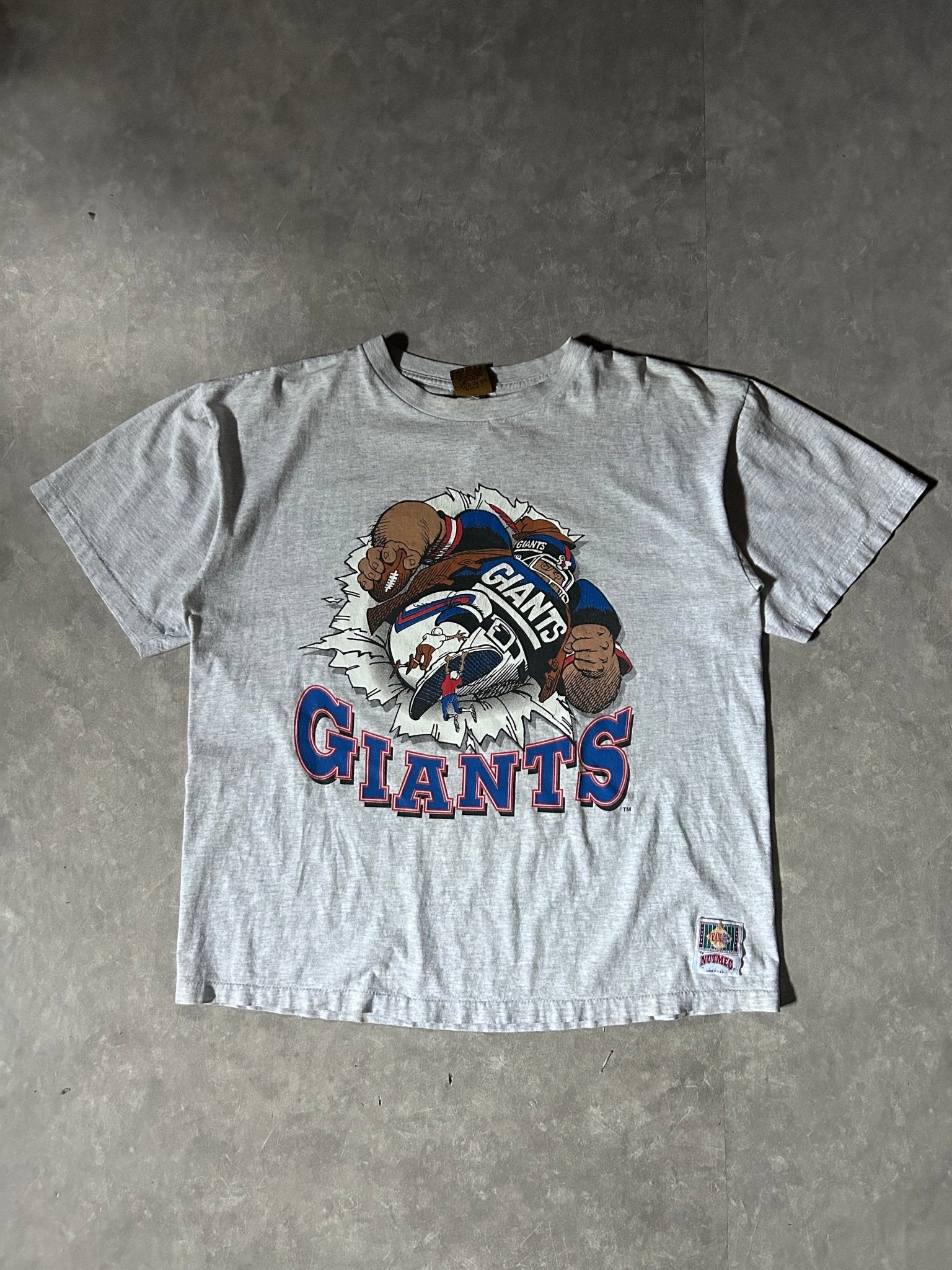 90's Vintage New York Giants Jack Davis Break Through Heather Gray T-Shirt - XL - XL | Martin City Vintage