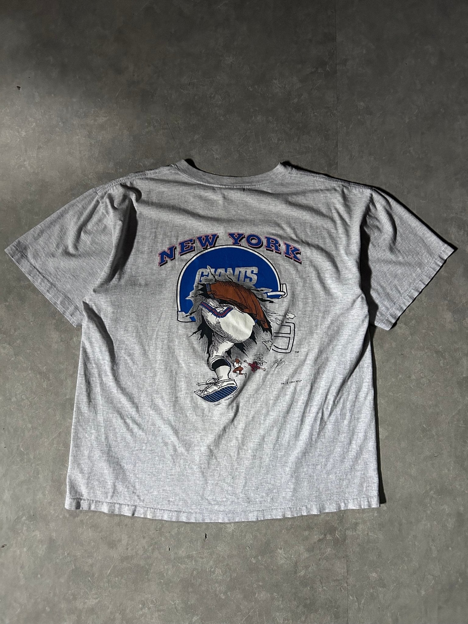 90's Vintage New York Giants Jack Davis Break Through Heather Gray T-Shirt - XL - XL | Martin City Vintage