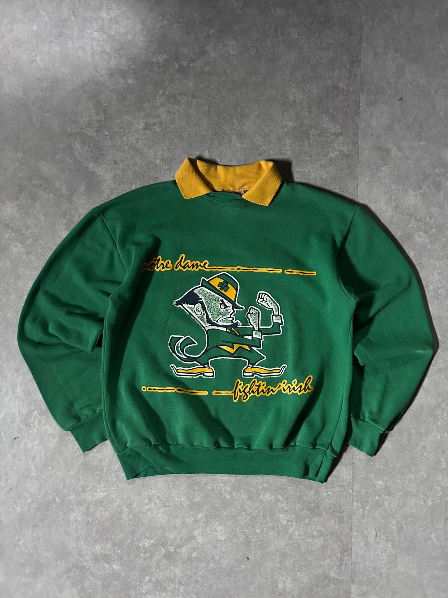 90's Vintage Notre Dame Fighting Irish Green Collared Crewneck - M - M | Martin City Vintage