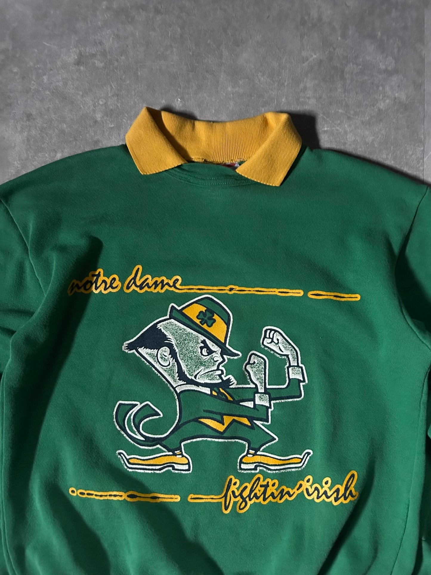 90's Vintage Notre Dame Fighting Irish Green Collared Crewneck - M - M | Martin City Vintage