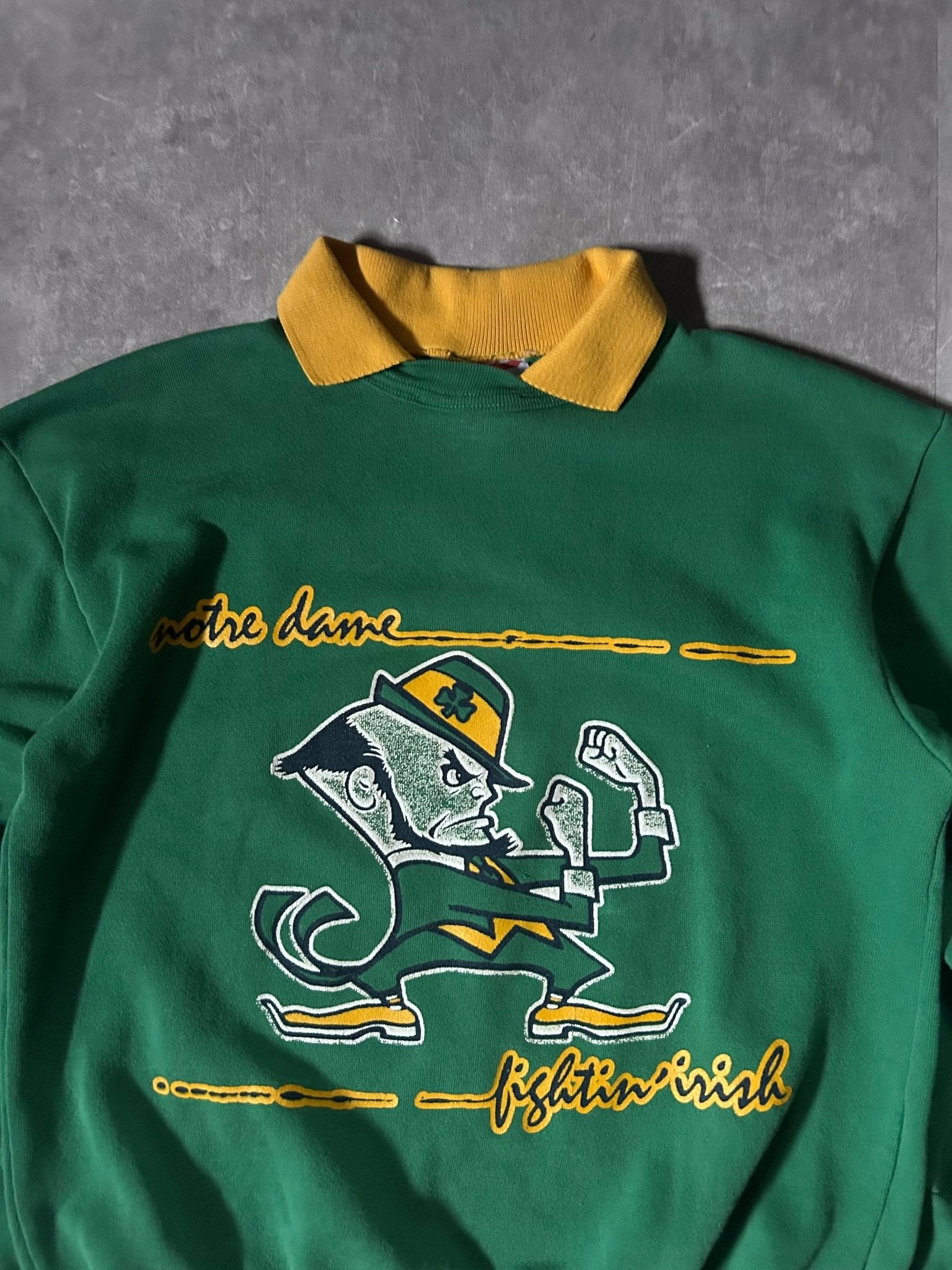90's Vintage Notre Dame Fighting Irish Green Collared Crewneck - M - M | Martin City Vintage