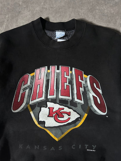 90's Vintage Kansas City Chiefs Big Print Black Crewneck - M - M | Martin City Vintage