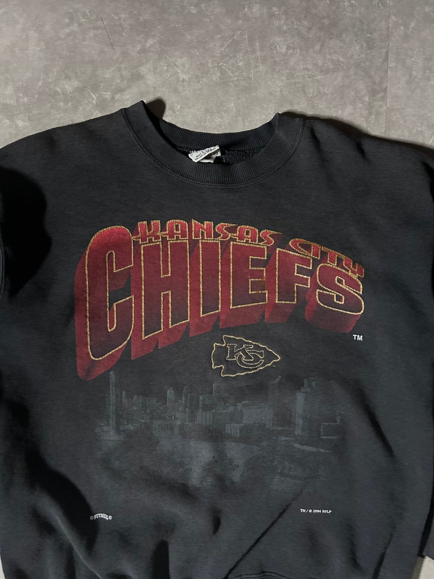 90's Vintage Kansas City Chiefs Nutmeg Black Crewneck - L - L | Martin City Vintage