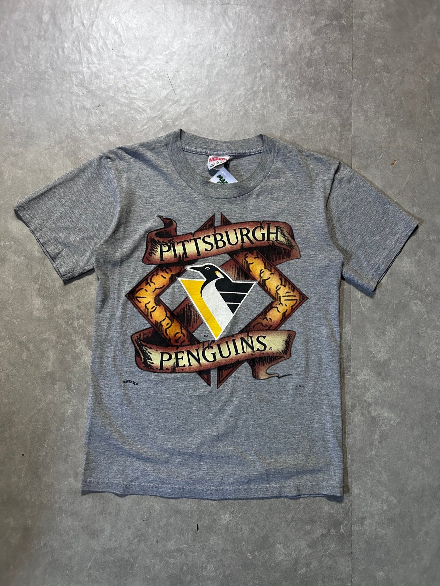 90's Vintage Pittsburgh Penguins Big Print Grey T-Shirt - M - M | Martin City Vintage