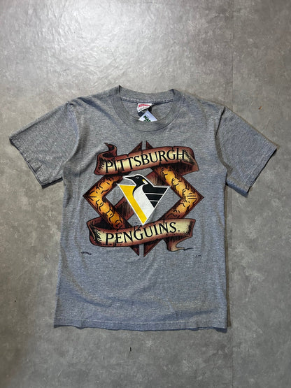 90's Vintage Pittsburgh Penguins Big Print Grey T-Shirt - M - M | Martin City Vintage