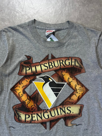 90's Vintage Pittsburgh Penguins Big Print Grey T-Shirt - M - M | Martin City Vintage