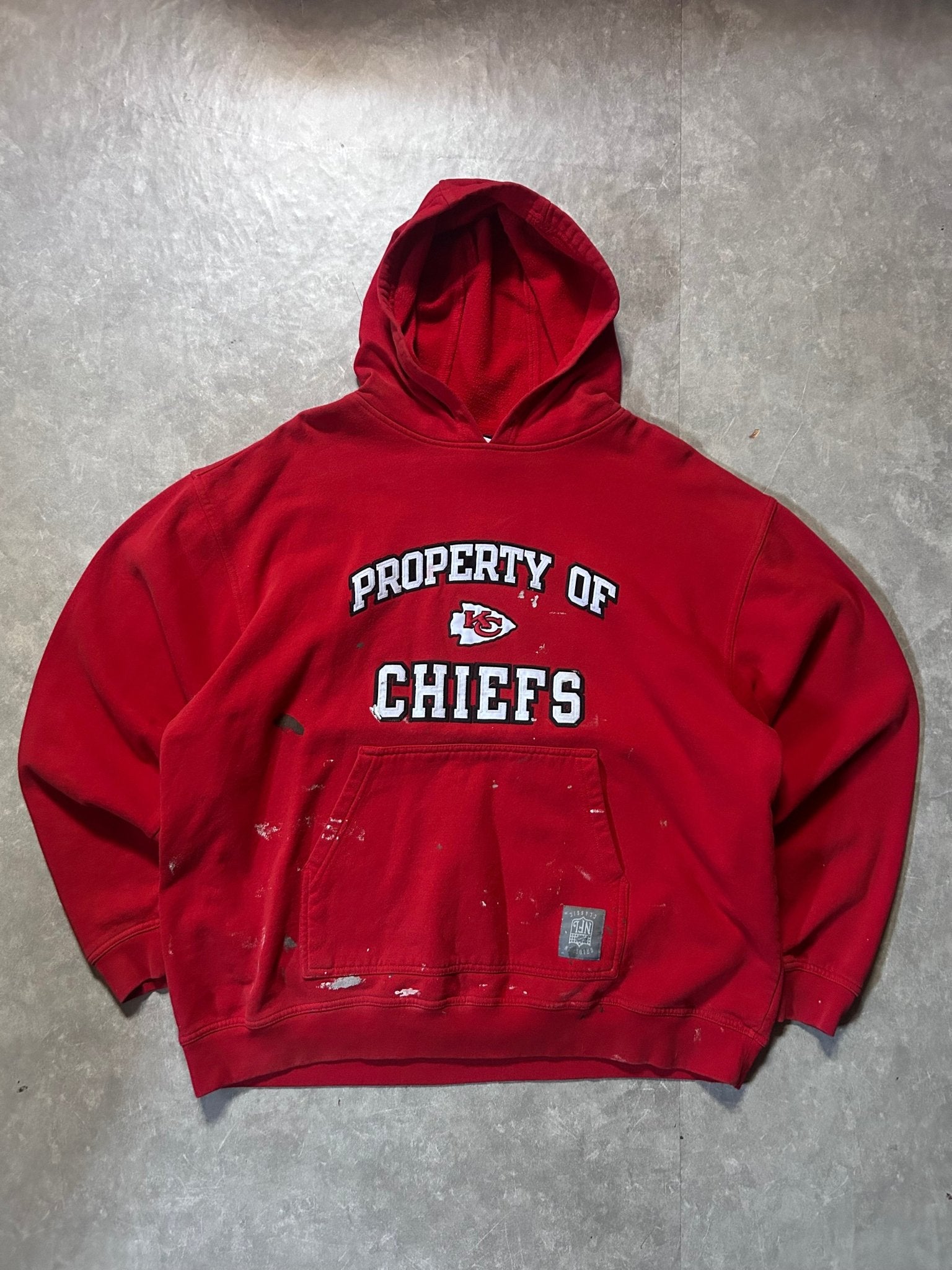 2000's Vintage Kansas City Chiefs Reebok Paint Spattered Red Hoodie - XL - XL | Martin City Vintage