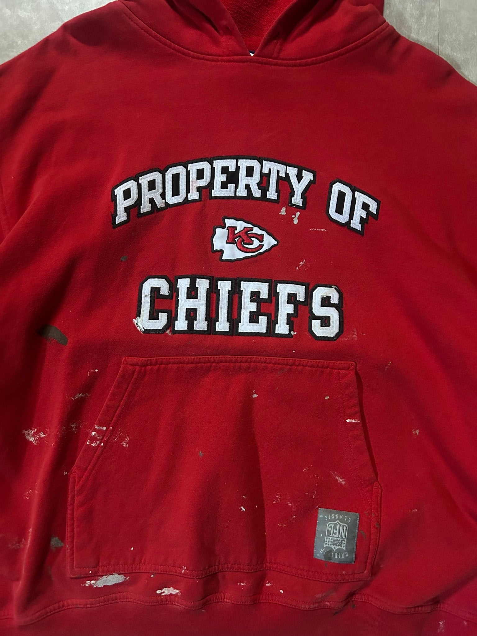 2000's Vintage Kansas City Chiefs Reebok Paint Spattered Red Hoodie - XL - XL | Martin City Vintage