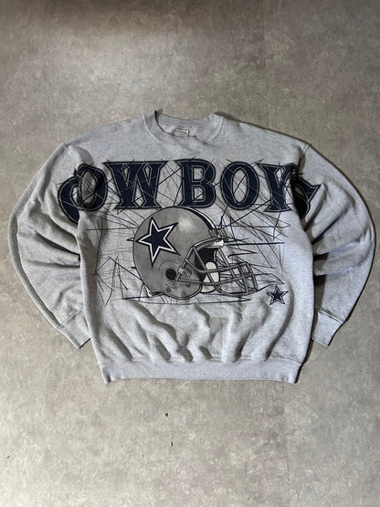 90's Vintage Dallas Cowboys Spell - Out Grey Crewneck - XL - XL | Martin City Vintage