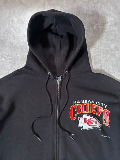 90's Vintage Kansas City Chiefs Black Zip Up Hoodie - L - L | Martin City Vintage