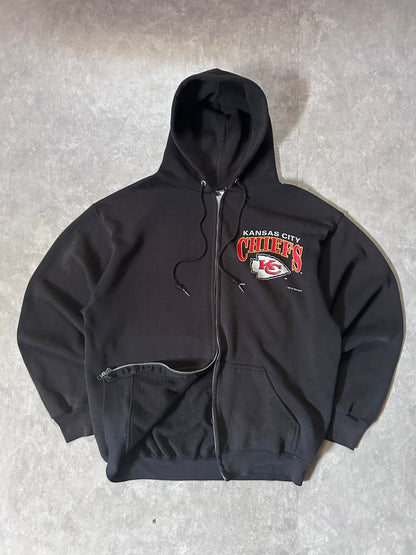 90's Vintage Kansas City Chiefs Black Zip Up Hoodie - L - L | Martin City Vintage