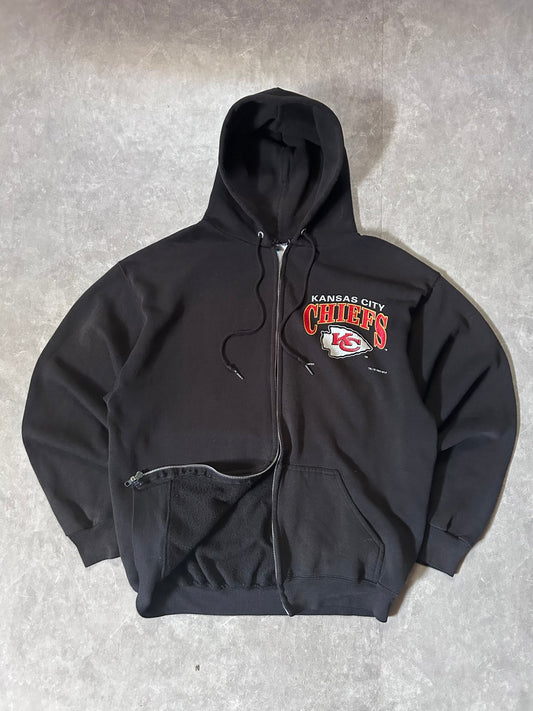 90's Vintage Kansas City Chiefs Black Zip Up Hoodie - L - L | Martin City Vintage