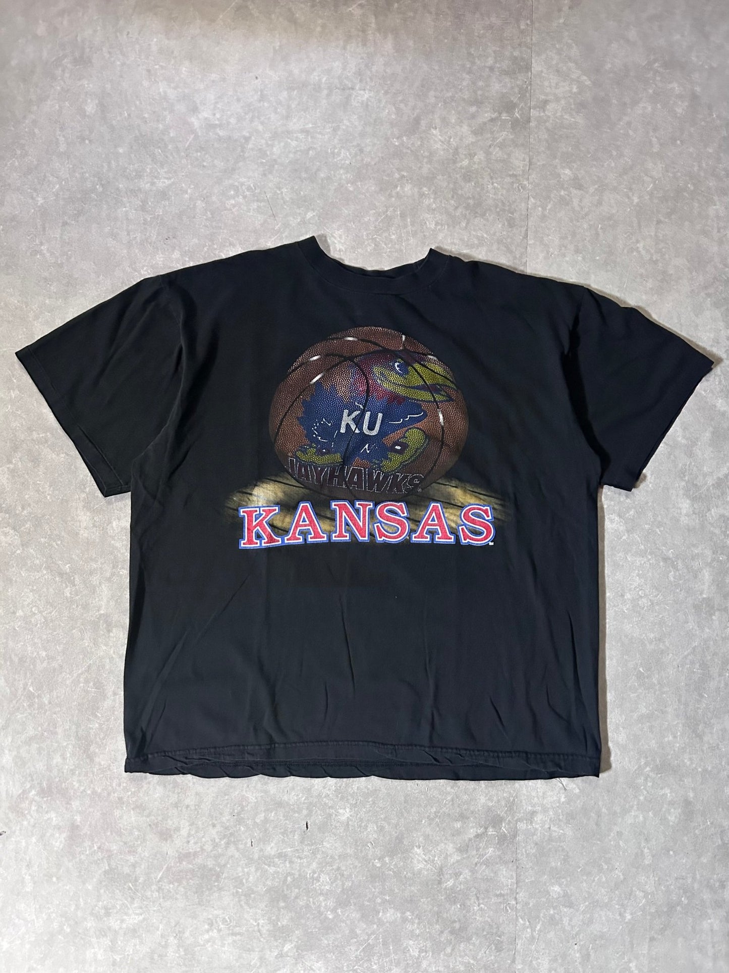 90's Vintage Kansas Jayhawks Basketball Black T-Shirt - XL - XL | Martin City Vintage