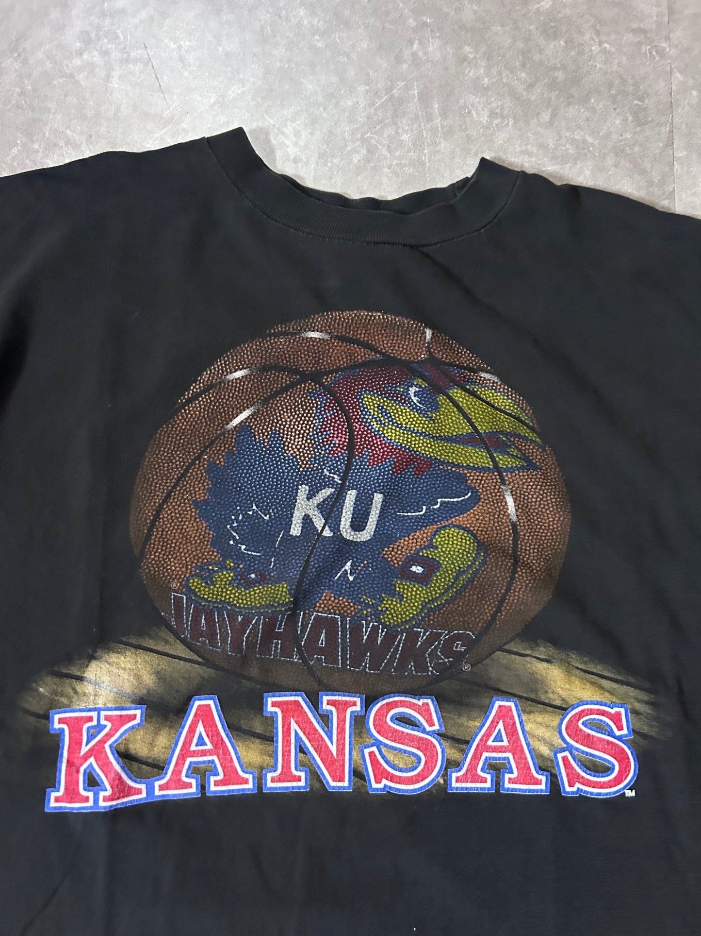 90's Vintage Kansas Jayhawks Basketball Black T-Shirt - XL - XL | Martin City Vintage