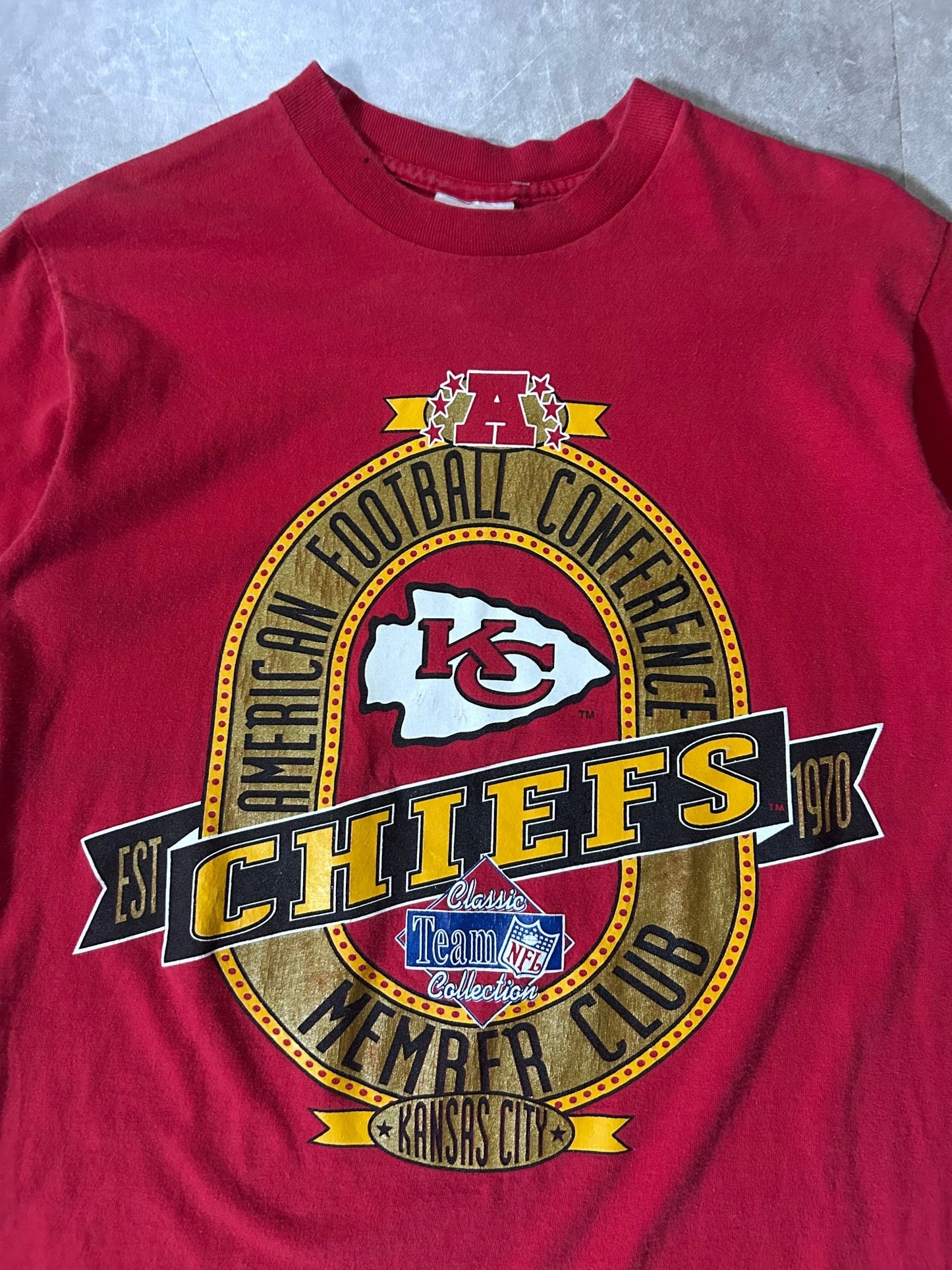 90's Vintage Kansas City Chiefs Nutmeg Red T-Shirt - M - M | Martin City Vintage