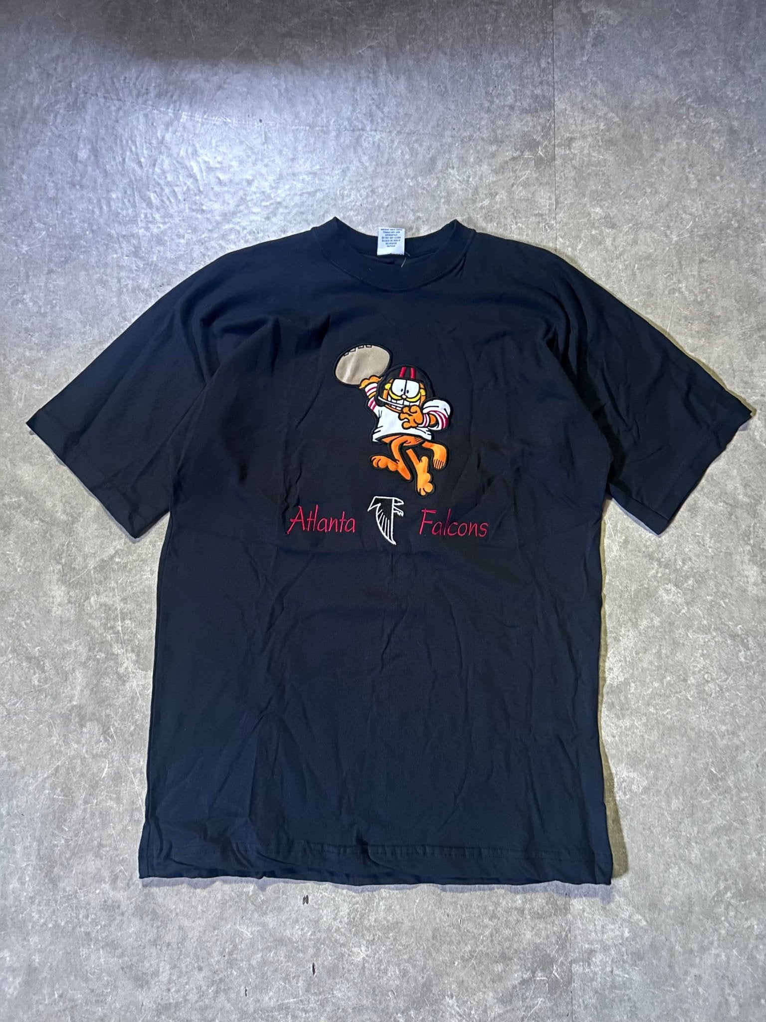 90's Vintage Atlanta Falcons Garfield Embroidered Black T-Shirt - L - L | Martin City Vintage