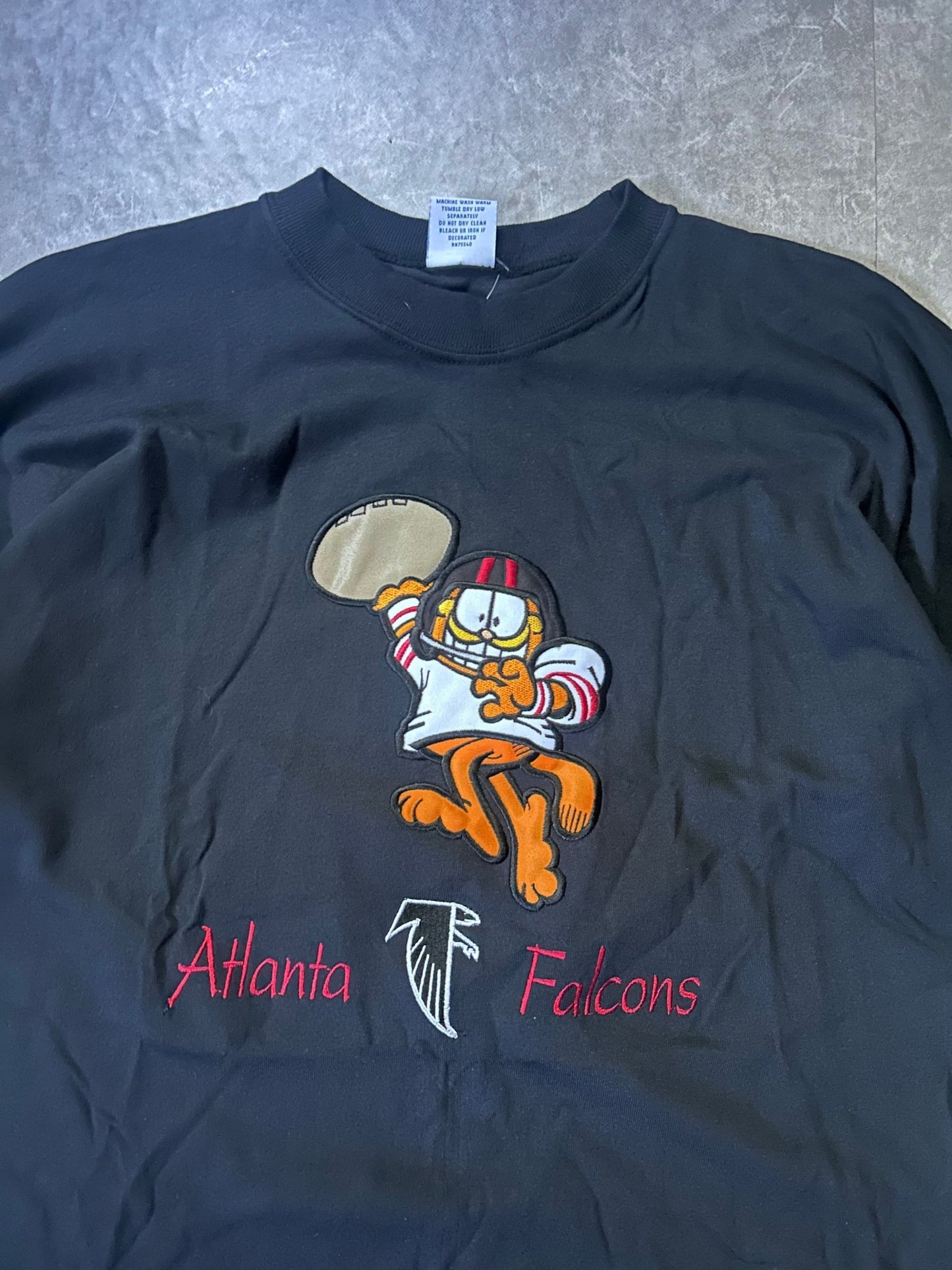 90's Vintage Atlanta Falcons Garfield Embroidered Black T-Shirt - L - L | Martin City Vintage