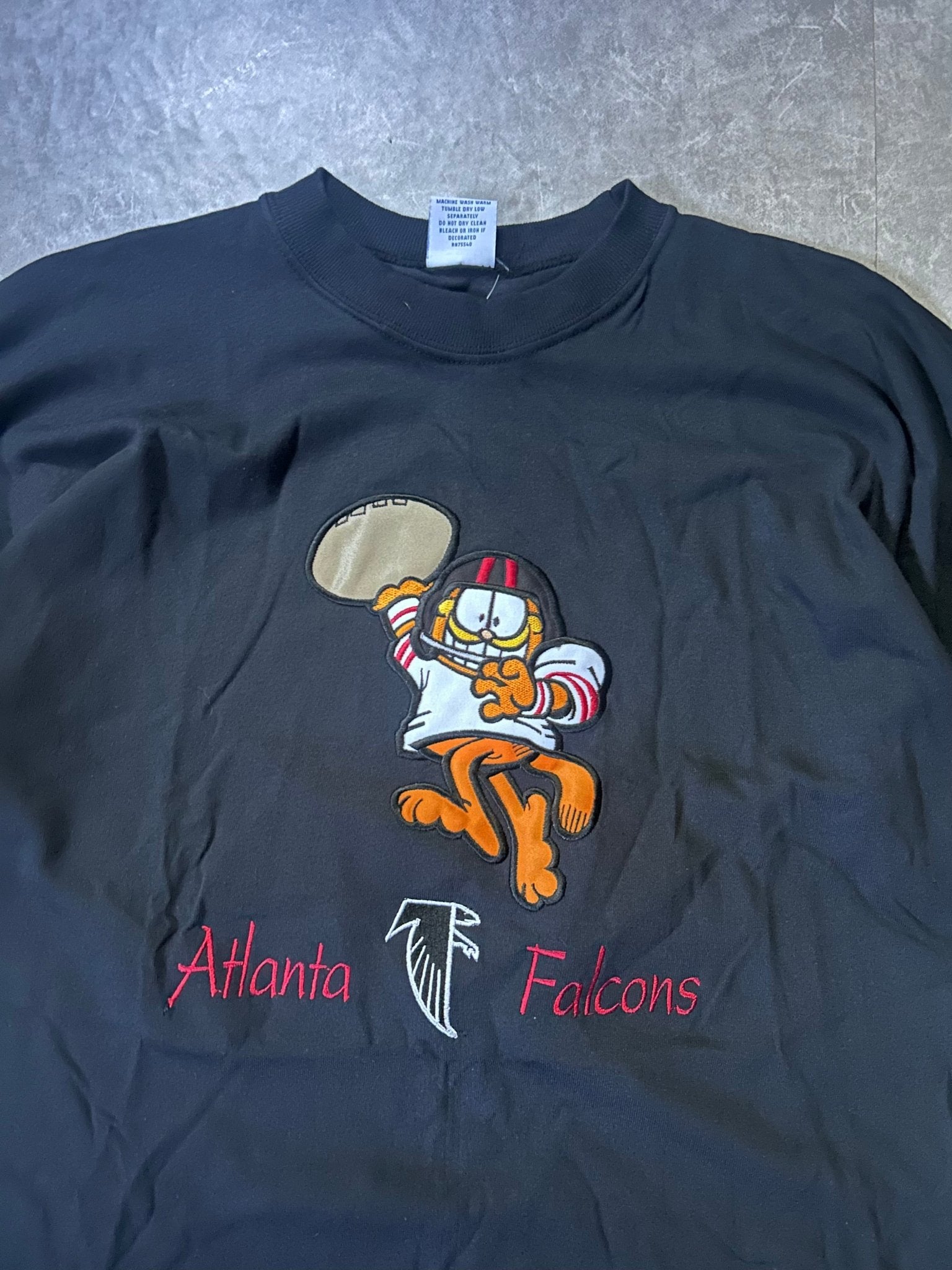 90's Vintage Atlanta Falcons Garfield Embroidered Black T-Shirt - L - L | Martin City Vintage