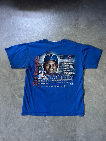 90's Vintage Iván Rodríguez Texas Rangers Big Print Blue T-Shirt - M - M | Martin City Vintage