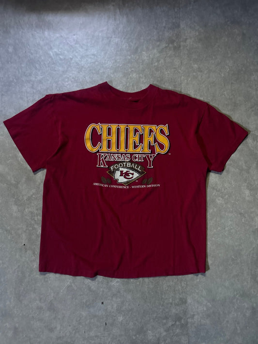 90's Vintage Kansas City Chiefs AFC Western Division Red T-Shirt - XL - XL | Martin City Vintage