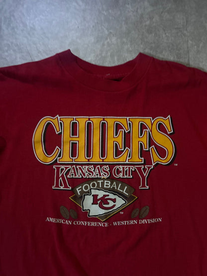 90's Vintage Kansas City Chiefs AFC Western Division Red T-Shirt - XL - XL | Martin City Vintage