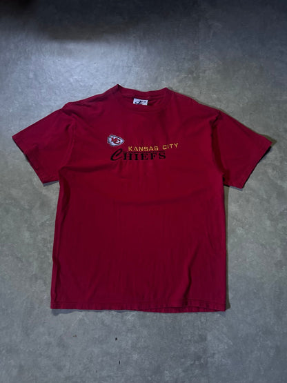 90's Vintage Kansas City Chiefs Script Embroidered Red T-Shirt - L - L | Martin City Vintage