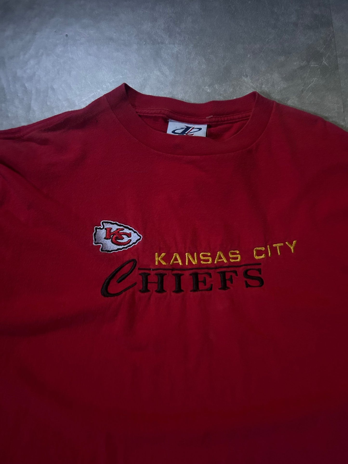 90's Vintage Kansas City Chiefs Script Embroidered Red T-Shirt - L - L | Martin City Vintage