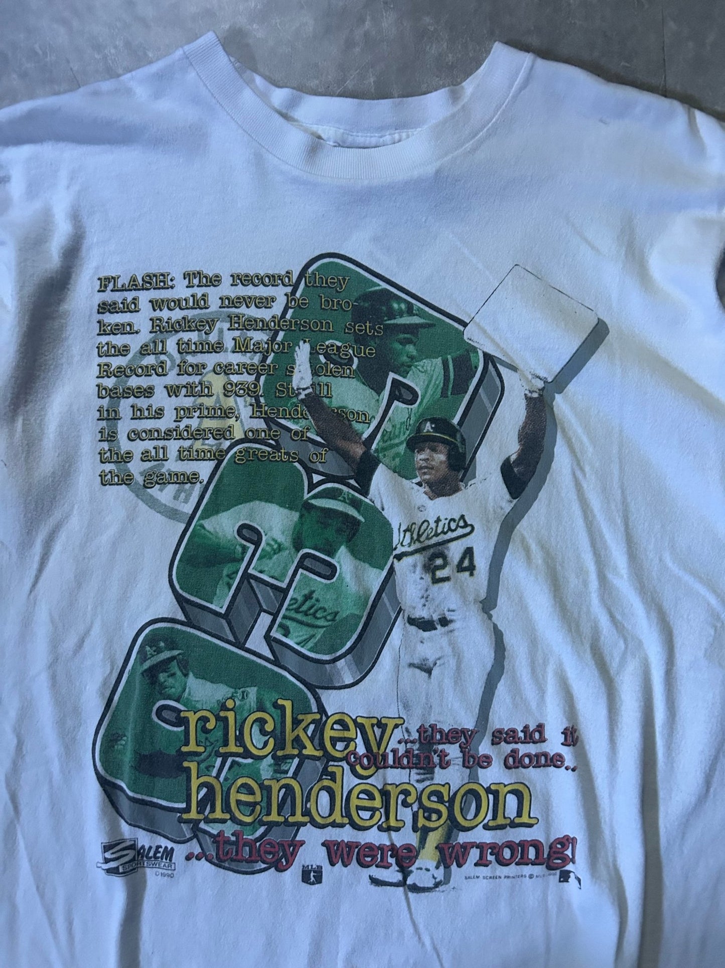 90's Vintage Rickey Henderson Oakland Athletics White T-Shirt - L - L | Martin City Vintage