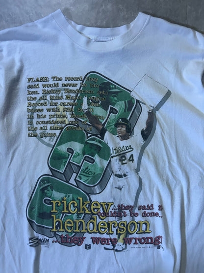 90's Vintage Rickey Henderson Oakland Athletics White T-Shirt - L - L | Martin City Vintage