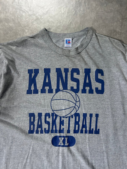 90's Vintage Kansas Jayhawk Basketball Russell Grey T-Shirt - L - L | Martin City Vintage