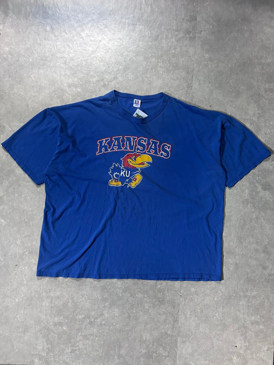 90's Vintage Kansas Jayhawks Russell Blue T-Shirt - XXXL - XXXL | Martin City Vintage