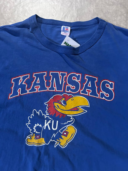 90's Vintage Kansas Jayhawks Russell Blue T-Shirt - XXXL - XXXL | Martin City Vintage