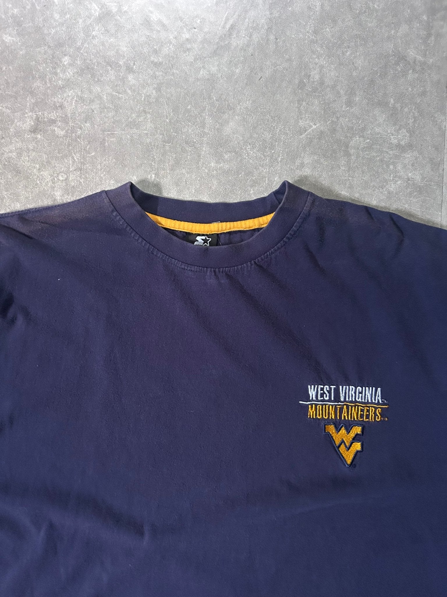 2000's West Virginia Mountaineers Embroidered Minimal Logo Navy T-Shirt - L - L | Martin City Vintage