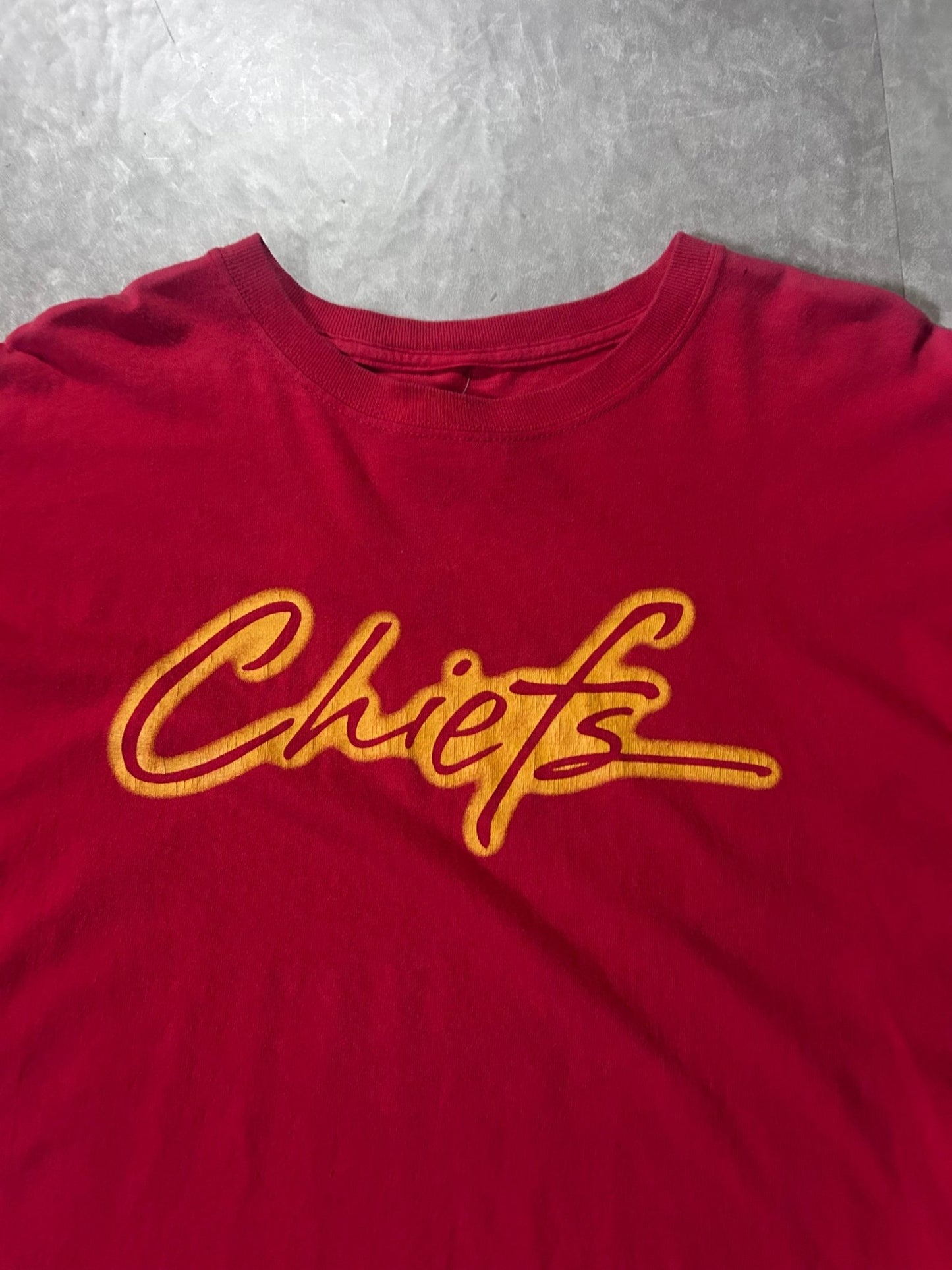 90's Vintage Kansas City Chiefs Script Red T-Shirt - XL - XL | Martin City Vintage