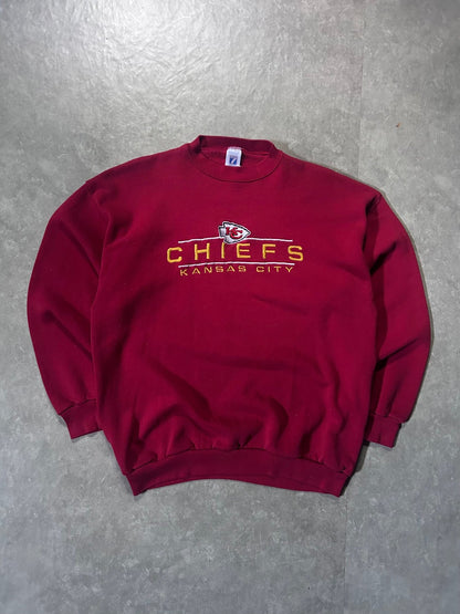 90's Vintage Kansas City Chiefs Embroidered Red Crewneck - XL - XL | Martin City Vintage
