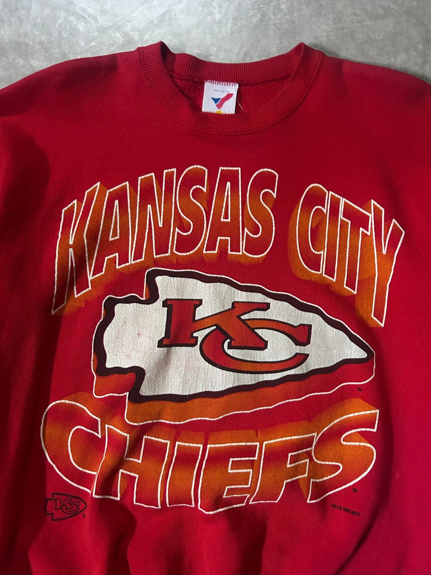 90's Vintage Kansas City Chiefs Big Print Red Crewneck - L - L | Martin City Vintage