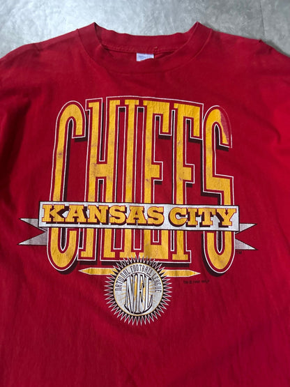 90's Vintage Kansas City Chiefs Block Letters Red T-Shirt - XL - XL | Martin City Vintage