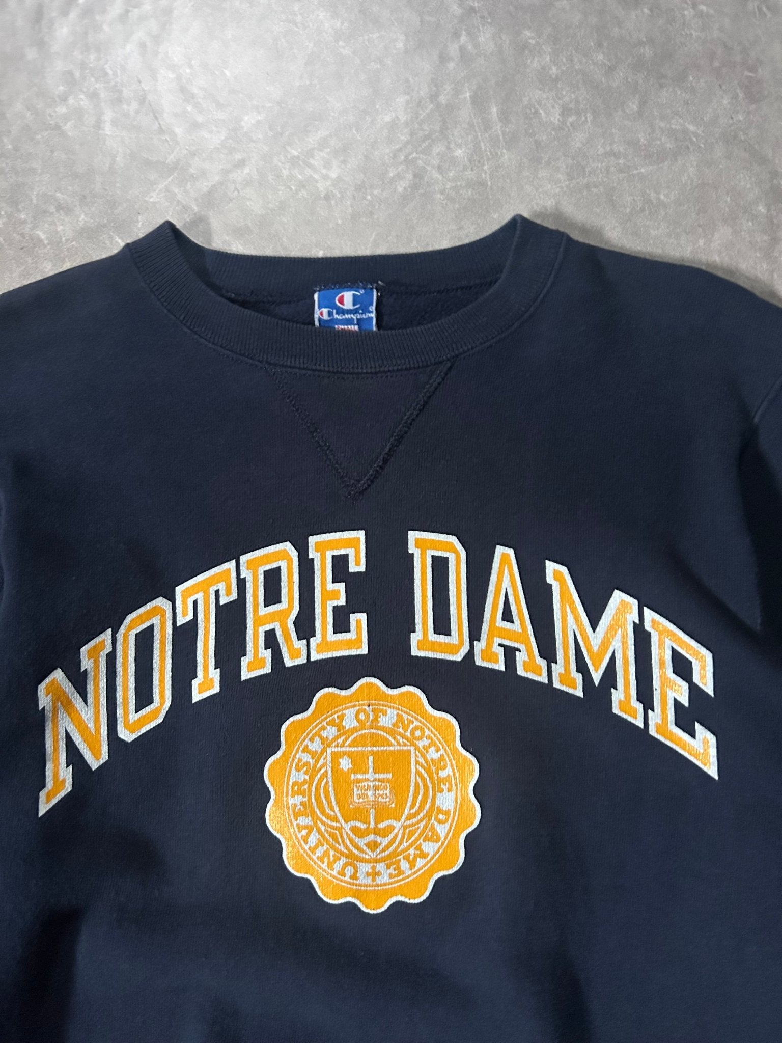 90's Vintage Notre Dame Champion Navy Crewneck - S - S | Martin City Vintage