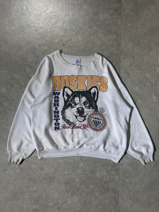 1992 Vintage Washington Huskies Rose Bowl Distressed White Crewneck - XL - XL | Martin City Vintage
