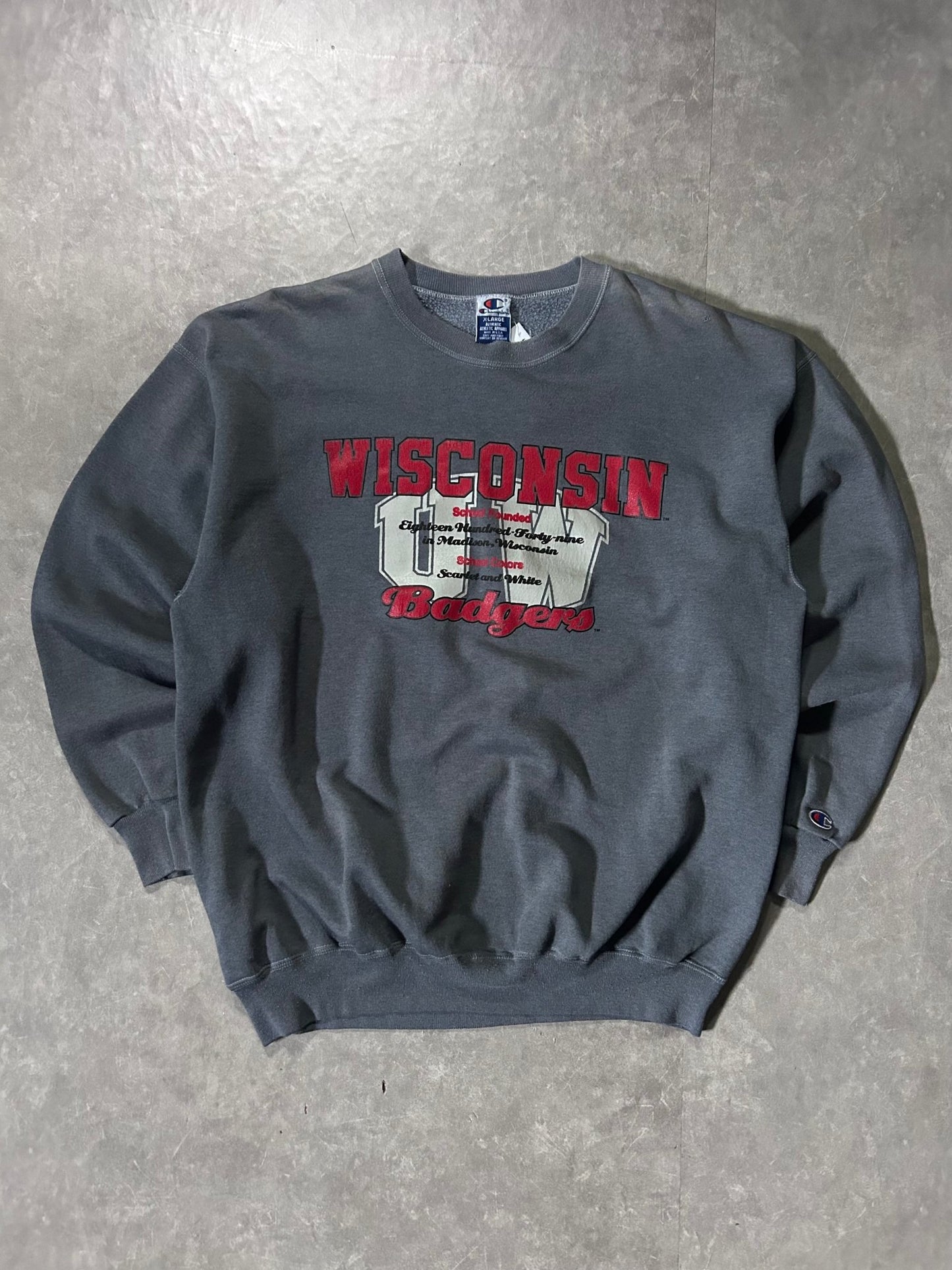 90's Vintage Wisconsin Badgers Champion Grey Crewneck - XL - XL | Martin City Vintage